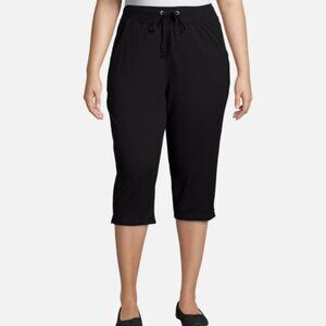 Just My Size Womens French Terry Pocket Drawstring Capri Pants Size 4X Black